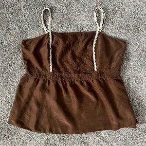 Women’s Satin Brown Ruffle Top